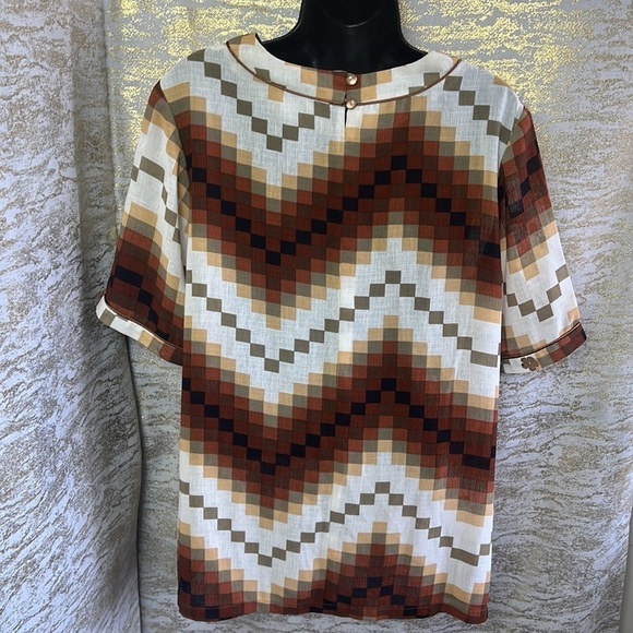 Vintage🧚♀️Chance Zigzag Print Short Sleeve Blouse - Picture 8 of 16
